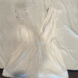 American Eagle Outfitters White Jumpsuit with Plunging V-Neckline